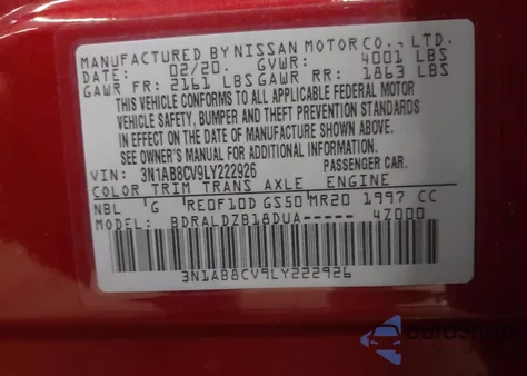 2020 Nissan Sentra Sv Xtronic Cvt из США, поврежденный, VIN 3N1AB8CV9LY222926